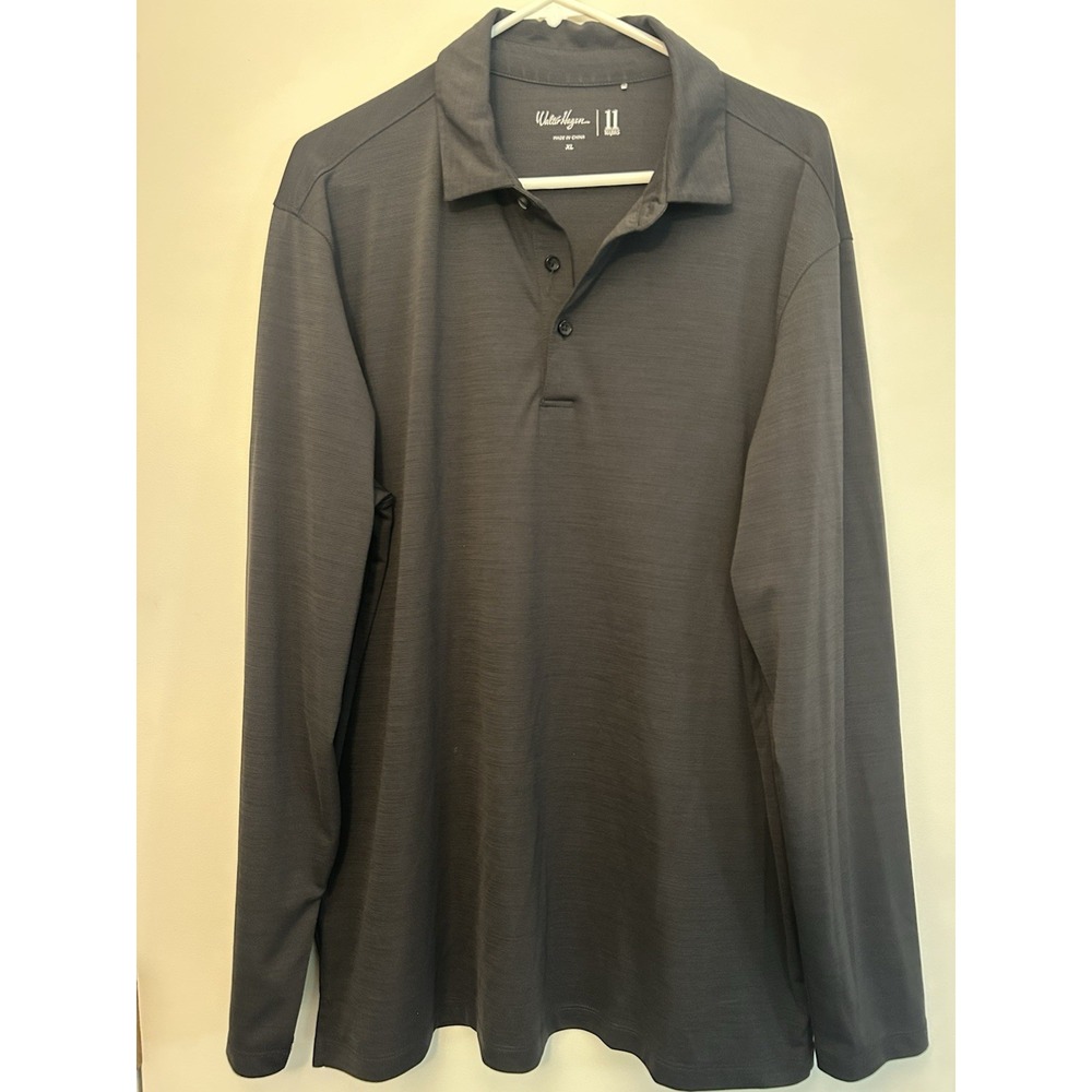 Walter Hagen Charcoal Gray Rugby Solid Polo Shirt Long Sleeve Polyester Mens XL